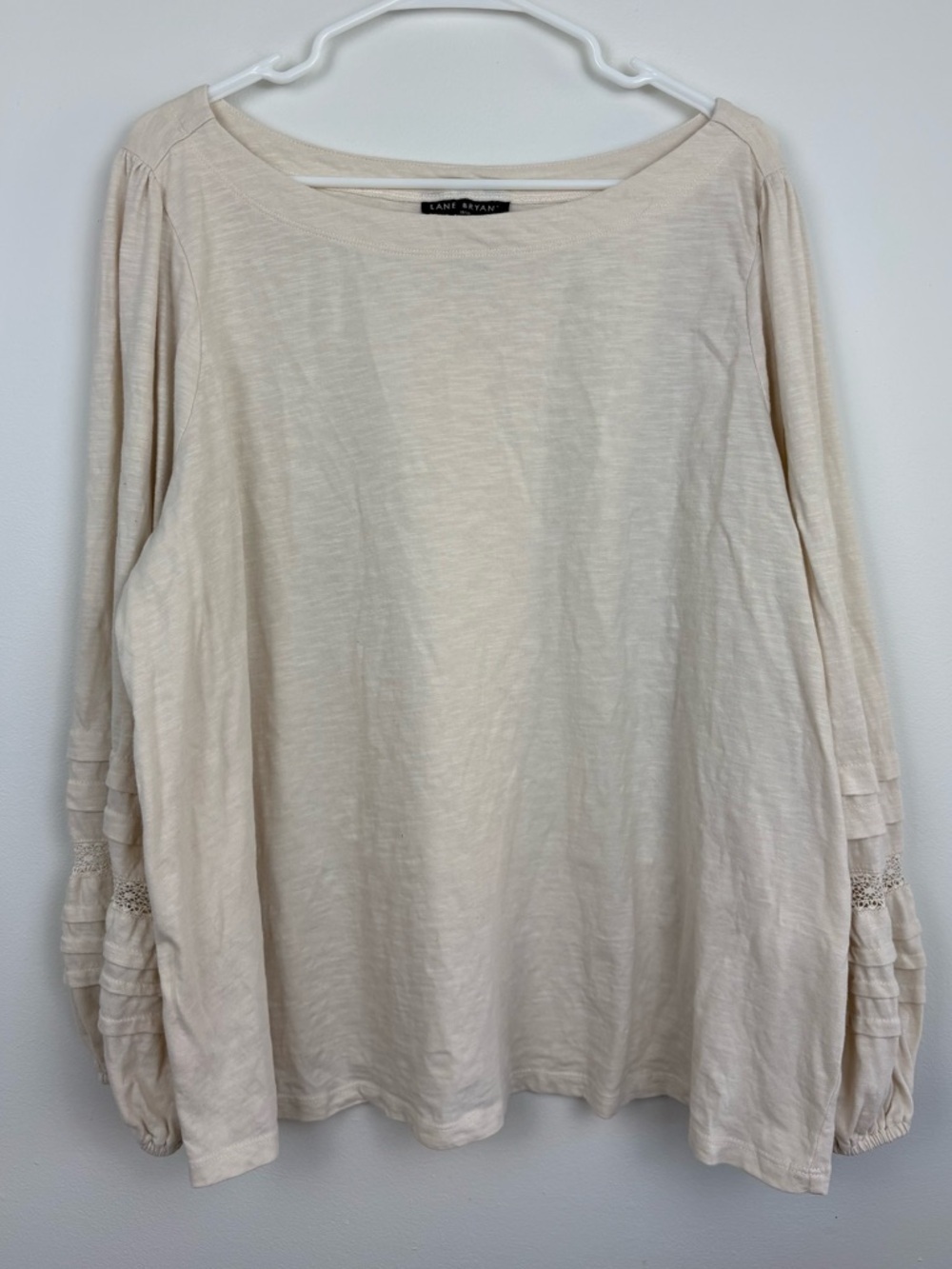 Lane Bryant Light Beige Long-Sleeve Top 100% Cotton sz 18/20 boho small flaw